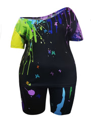 Women's Plus Painting Print Tee & Shorts Set