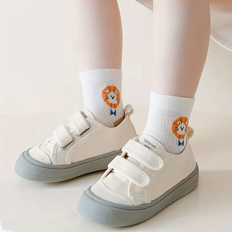5pairs Boys Lion Socks Mesh Breathable Comfortable Crew Socks