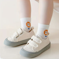5pairs Boys Lion Socks Mesh Breathable Comfortable Crew Socks