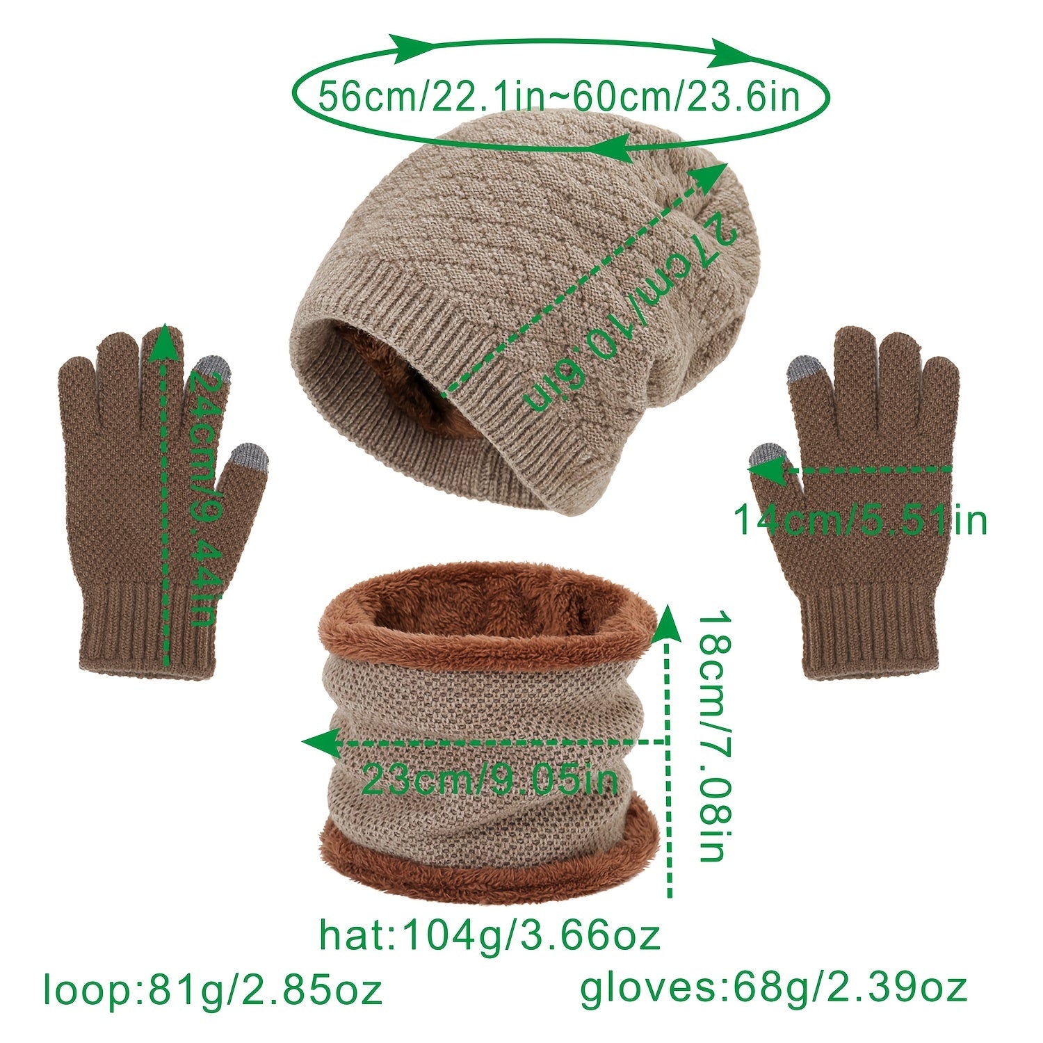 3pcs Fleece Sporty Hat Gloves Scarf Set for Outdoor Activities