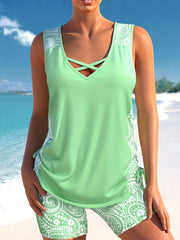 Boho Tankini Set Women's Plus Tropical Print Swimsuit Two Piece Set