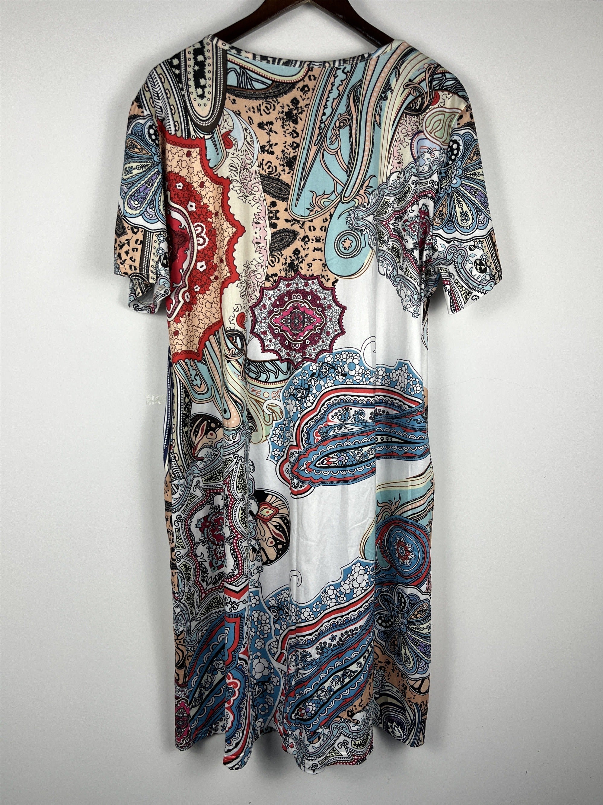 Floral Print Short Sleeve Round Neck Dress With Pockets