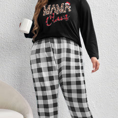 Plus Size Christmas Lounge Set Leopard Tee & Plaid Pants Pajama