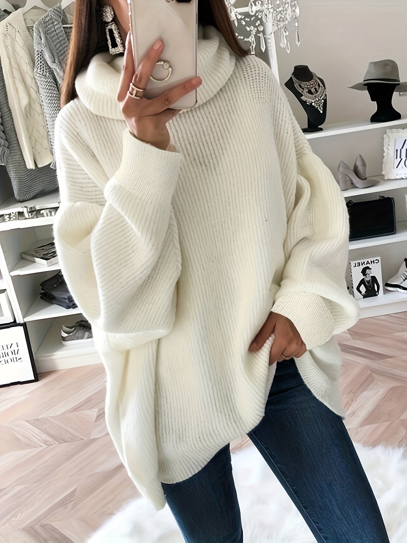 Casual Sweater Women's Plus Solid Long Sleeve Turtle Neck