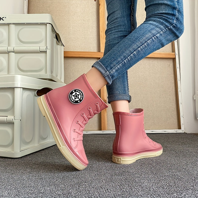 Women's Lace Up Rain Boots Waterproof Short Boots