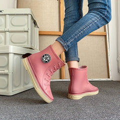 Women's Lace Up Rain Boots Waterproof Short Boots