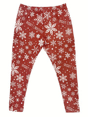 Christmas Leggings Snowflake & Slogan Print Fleece Elastic High Rise