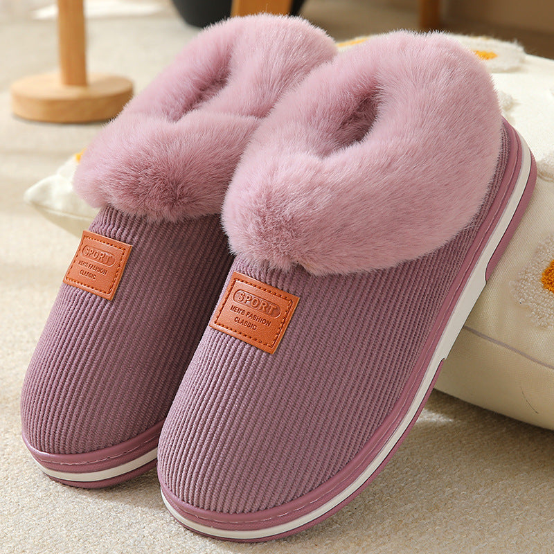Anti slip Winter Warm Shoes Faux Fur Trim Slip on Thermal Shoes