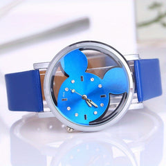 Girls Hollow Out Mouse Quartz Watch Faux Leather Band Holiday Birthday Gift