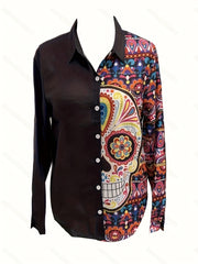 Colorblock Floral Print Button Up Blouse