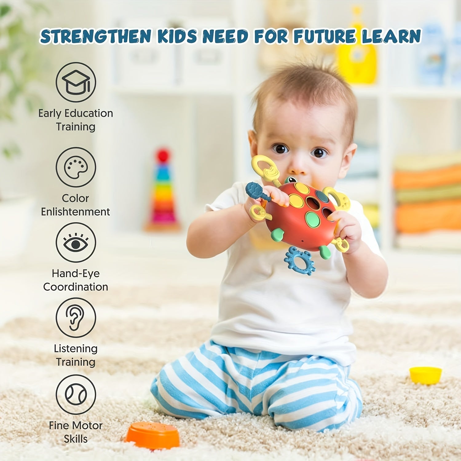 Montessori Crab Toy Toddler Sensory Travel Educational Learning Fine Motor Pull