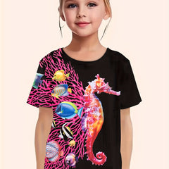 Seahorse Graphic Short Sleeve T shirt For Girls Summer Gift