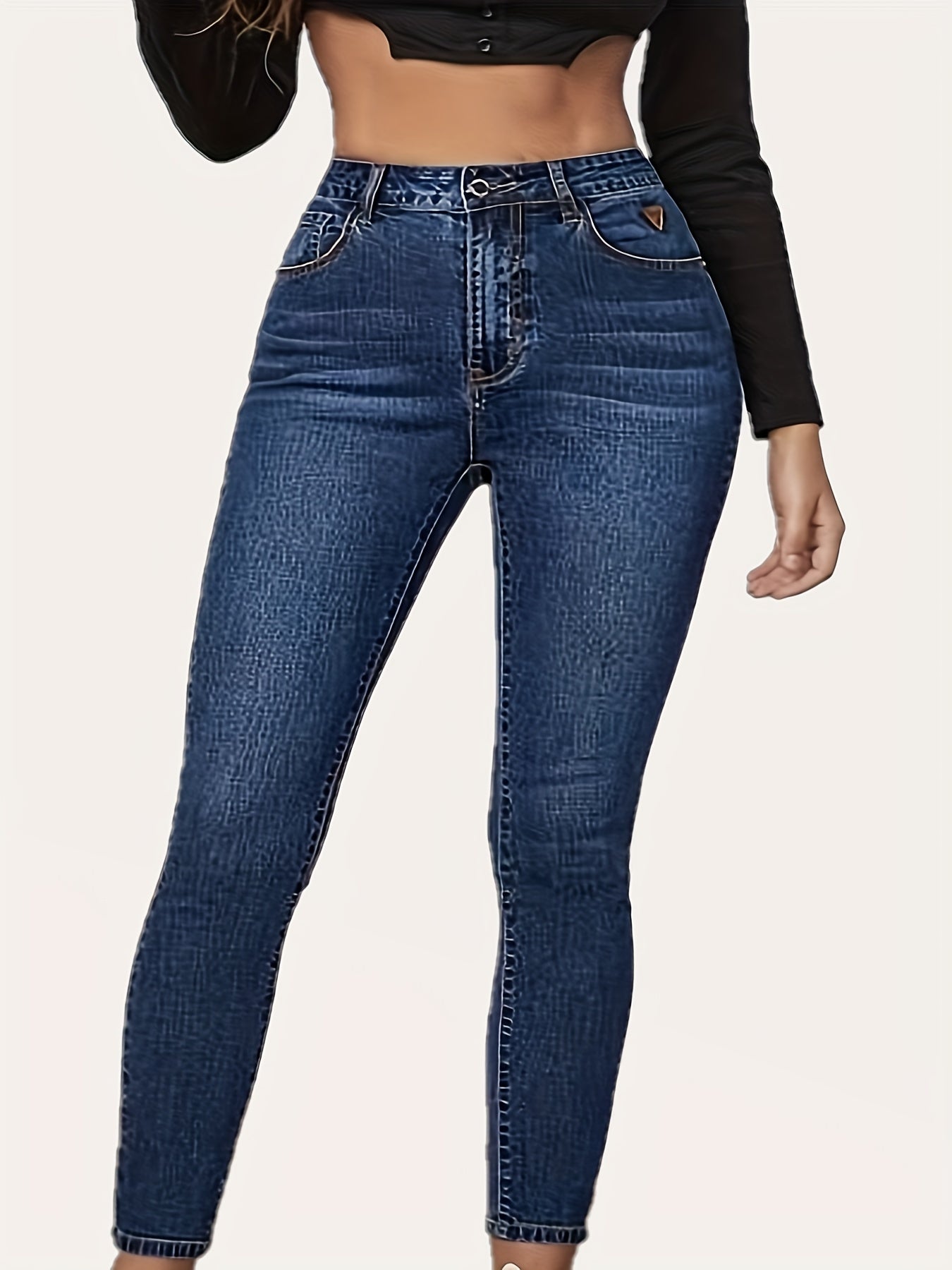 Women's Casual Button Fly Mid Waist Slim Fit Jeans