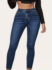Women's Casual Button Fly Mid Waist Slim Fit Jeans