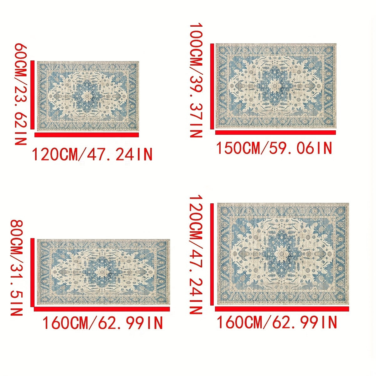 Vintage Nordic Bohemian Living Room Carpet Sofa Coffee Table Washable Entry Rug