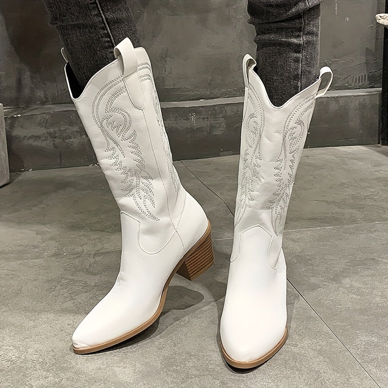Women's Chunky Heeled Western Boots Embroidered Cowgirl Boots