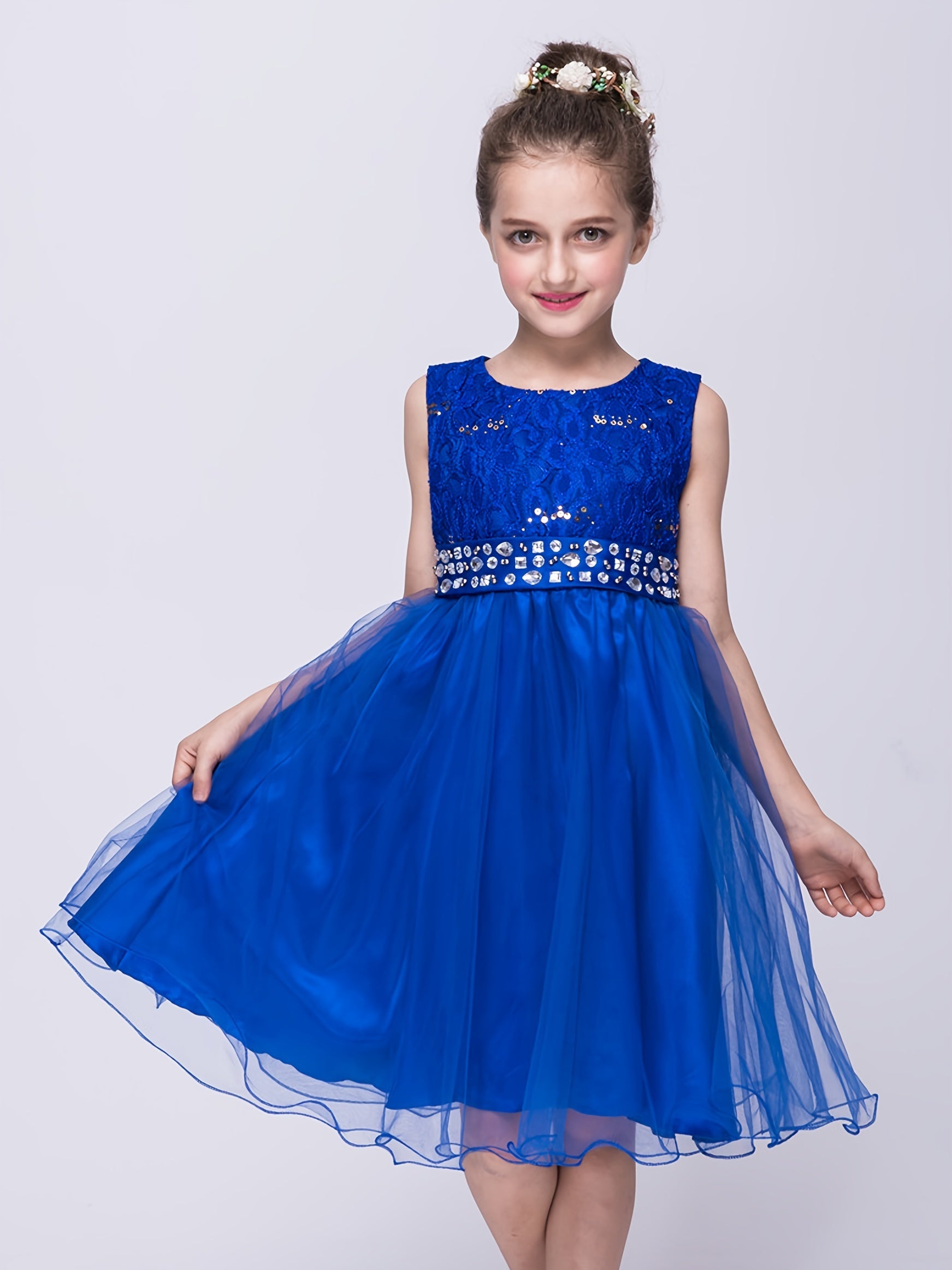 Rhinestone Waistband Sleeveless Formal Dress For Wedding Flower Girl