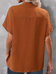 Casual Blouse Women's Plus Short Sleeve Button Up Shirt