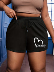 Heart Print Drawstring Stretch Shorts