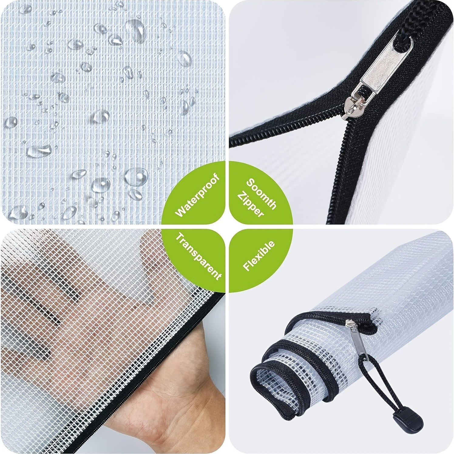 5pcs Mesh Zipper File Bag A3 Size Waterproof Zipper Bag A4 A5 Size