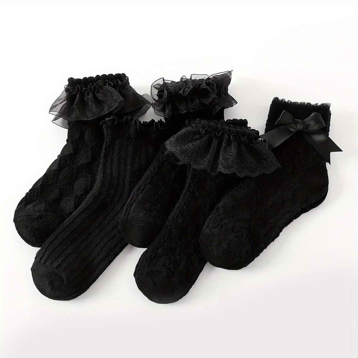 5 Pairs Princess Style Lace Mid Tube Socks For Girls