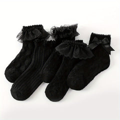 5 Pairs Princess Style Lace Mid Tube Socks For Girls