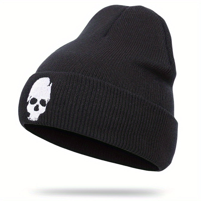 Skull Embroidery Beanie Hip Hop Solid Knit Hats Elastic Cap