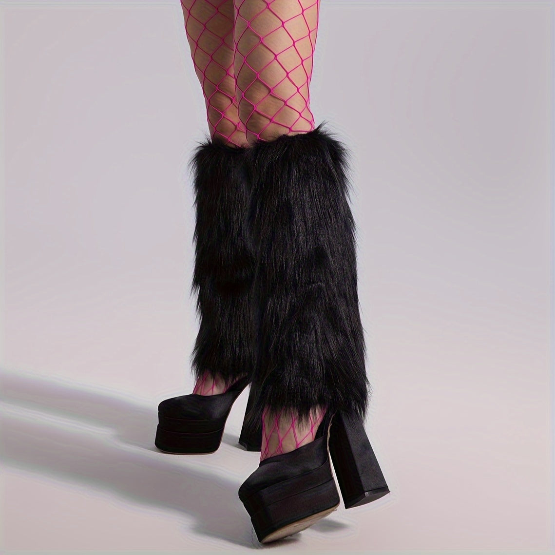 Solid Fuzzy Leg Warmers Warm Knee High Socks Women's Stockings