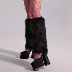 Solid Fuzzy Leg Warmers Warm Knee High Socks Women's Stockings