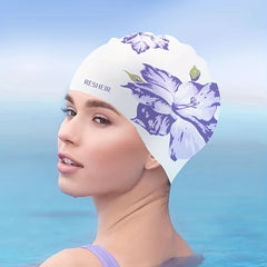 Printed Silicone Swimming Cap Waterproof Non-slip Elastic Long/Short Hair
