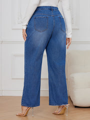 Solid Button Fly High Rise Wide Leg Jeans