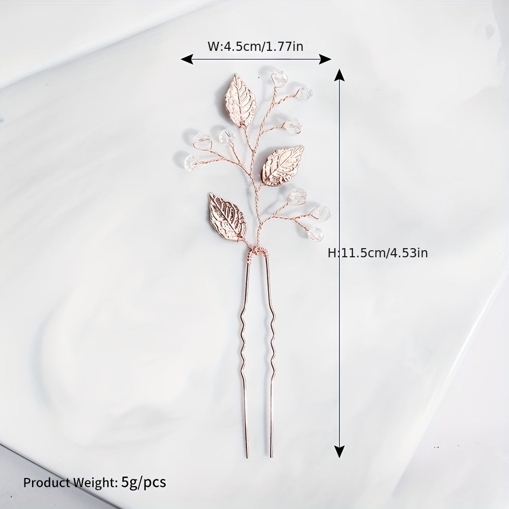Alloy Leaves Faux Pearl Hairpin Wedding Dress U shaped Hair Headdress