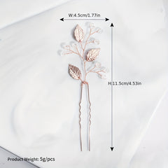 Alloy Leaves Faux Pearl Hairpin Wedding Dress U shaped Hair Headdress
