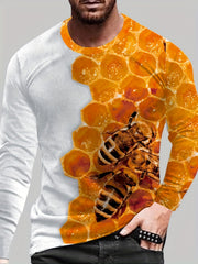 3D Bee Pattern Men's Graphic Long Sleeve Tee