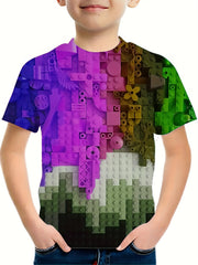 Boys' Gradient Blocks T Shirt Casual & Stretchy Tee For Summer Activities