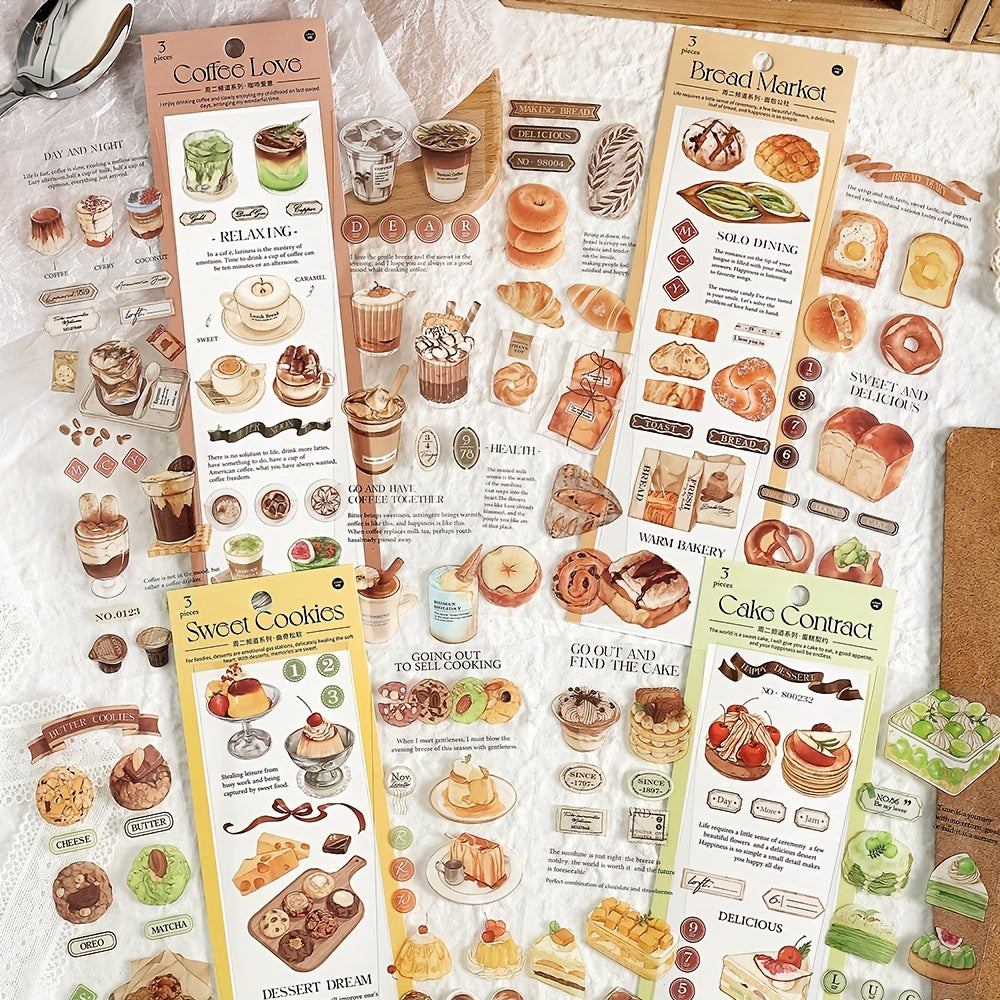 3pcs Long Strip Stickers for Dessert Coffee Journal Material