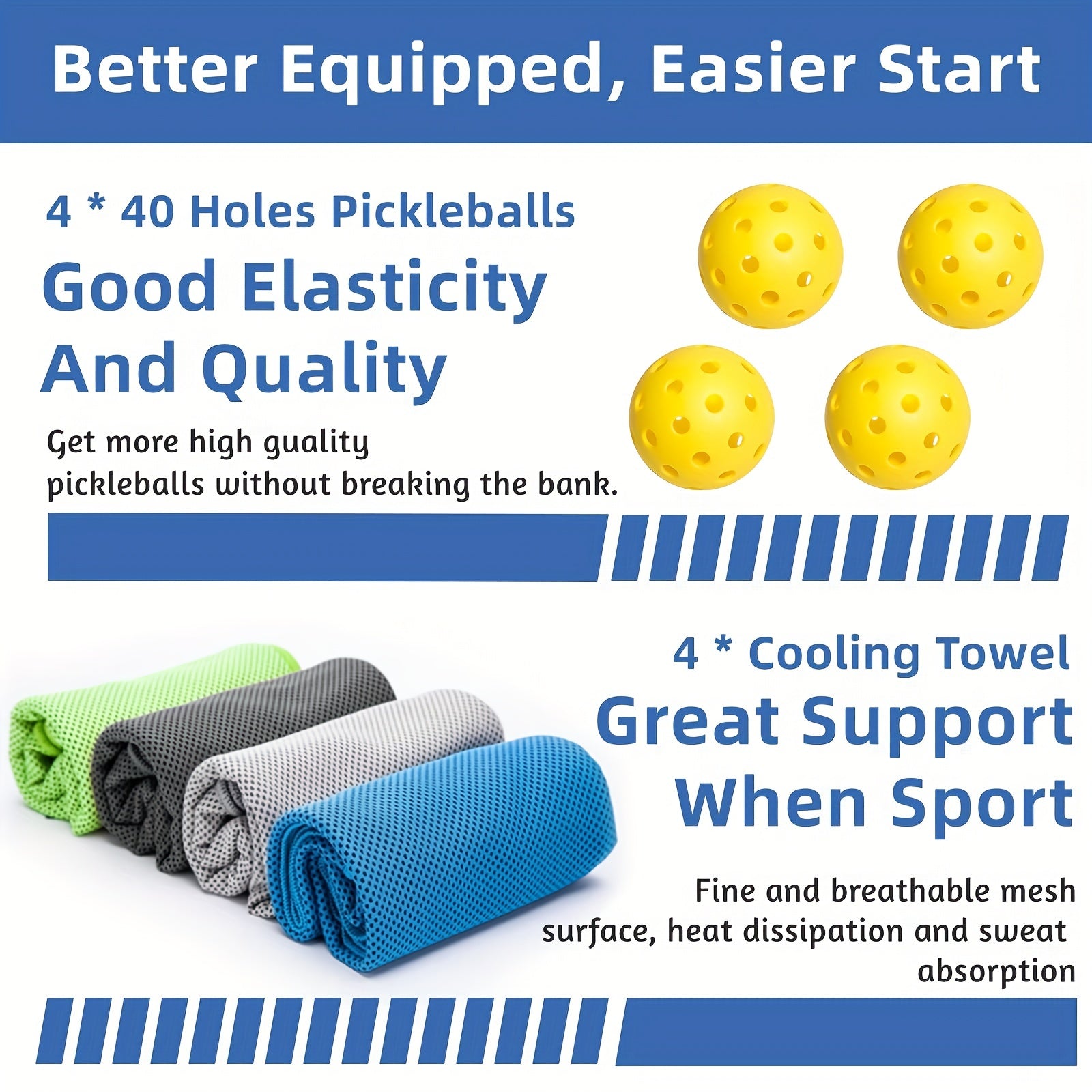 1pc Pickleball Paddles Set with 4 Wooden Paddles, 4 Balls, 4 Cooling Towels, Bag