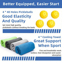 1pc Pickleball Paddles Set with 4 Wooden Paddles, 4 Balls, 4 Cooling Towels, Bag