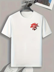 Lion Head Print Men's Comfy T shirt Active Stretch Tee For Summer