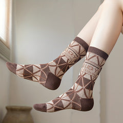 Letter Print Argyle Socks All Match Mid Tube Women's Stockin