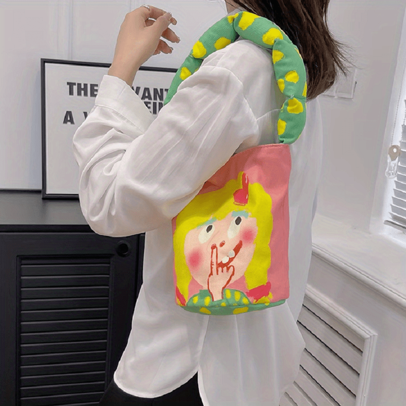Girls Canvas Shoulder Bag Magnetic Button Handbag