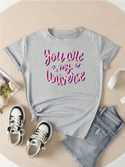 Letter Graphic Sports T-shirt Round Neck Short Sleeves for Women