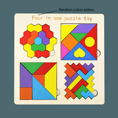 Wooden Brain Teaser Puzzle Set - Colorful Shapes Toy