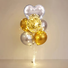 Table Flutter Balloon Holder Set with LED String Lights - Holds 7 Balloons