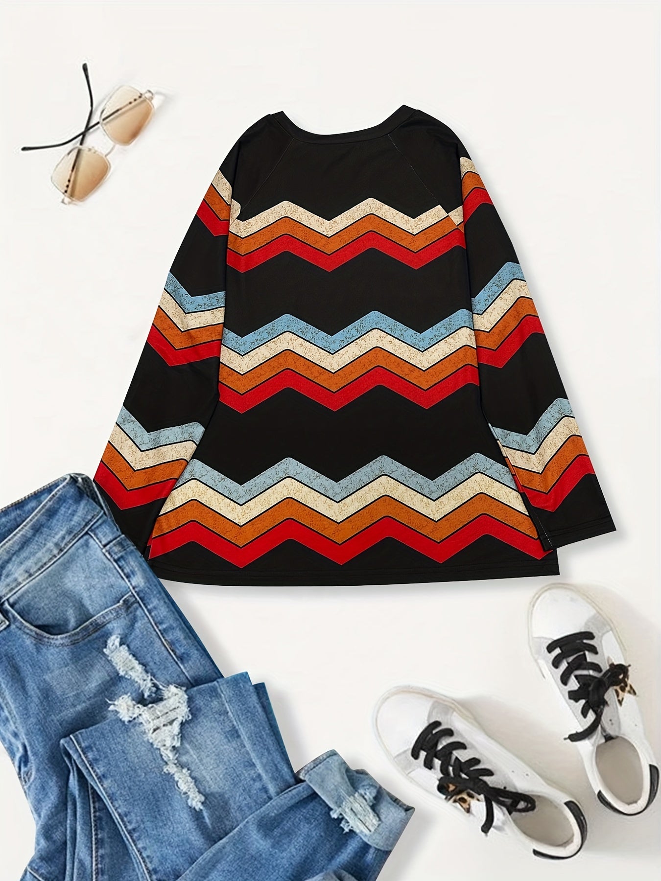 Colorblock Stripe Print Pullover Sweatshirt Long Sleeve Crew Neck