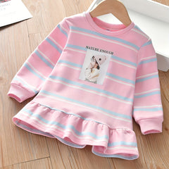 Girls' Striped Graph Print Longline Sweatshirt Pullover