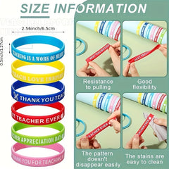 48 Pcs Teacher Appreciation Silicone Bracelets Thank You Rubber Wristbands