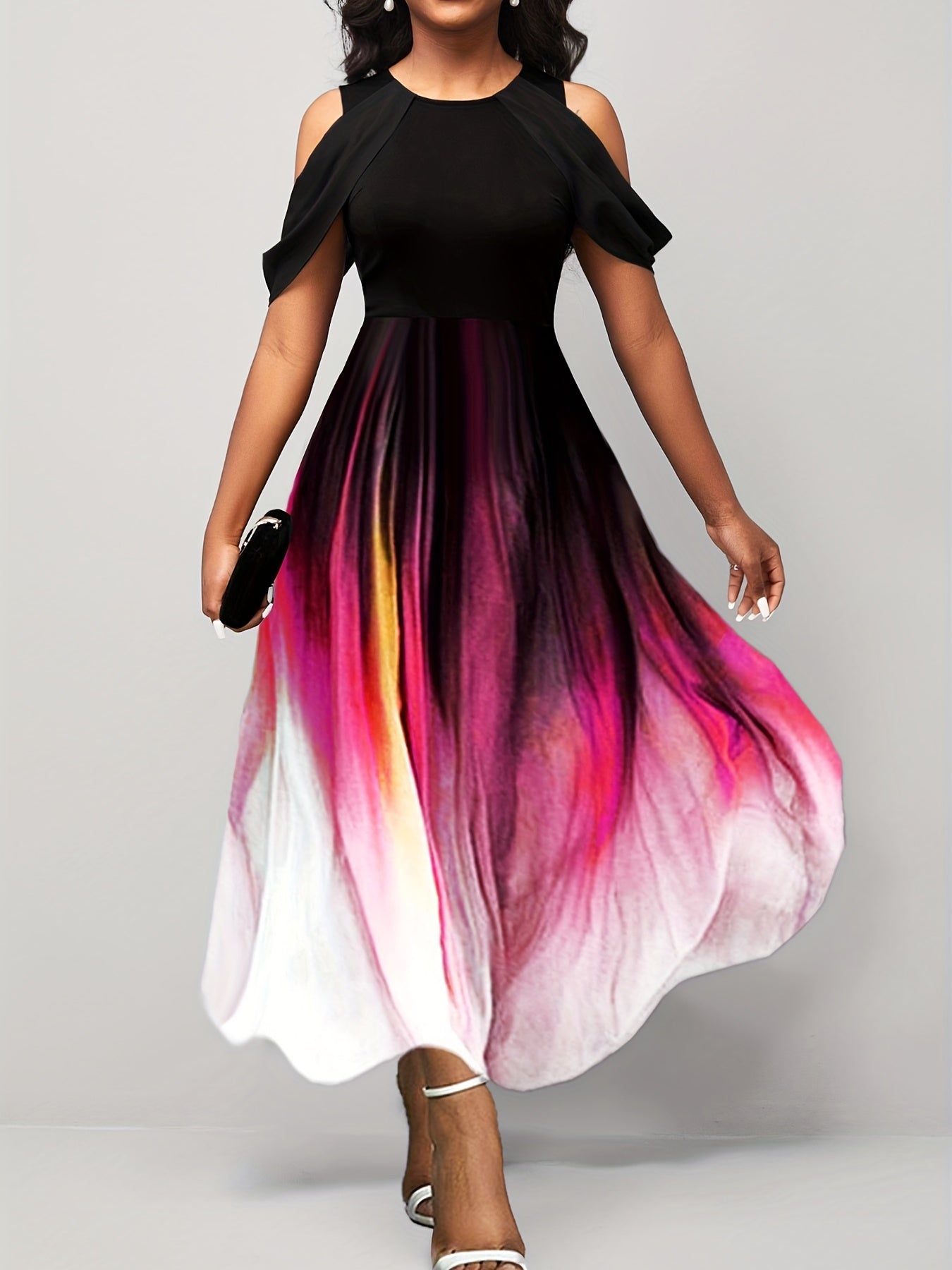 Tie Dye A Line Dress Crew Neck Maxi Dress Women's Clothing