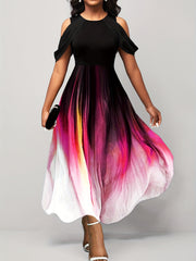 Tie Dye A Line Dress Crew Neck Maxi Dress Women's Clothing
