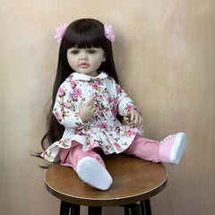 22in Full Body Reborn Baby Girl Doll Classic Princess Dress Long Hair